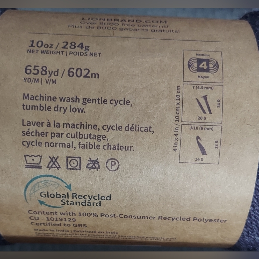 Lion Brand Yarns Sustainable Stitching Re-spun 100% Recycled Polyester - Picture 4 of 6